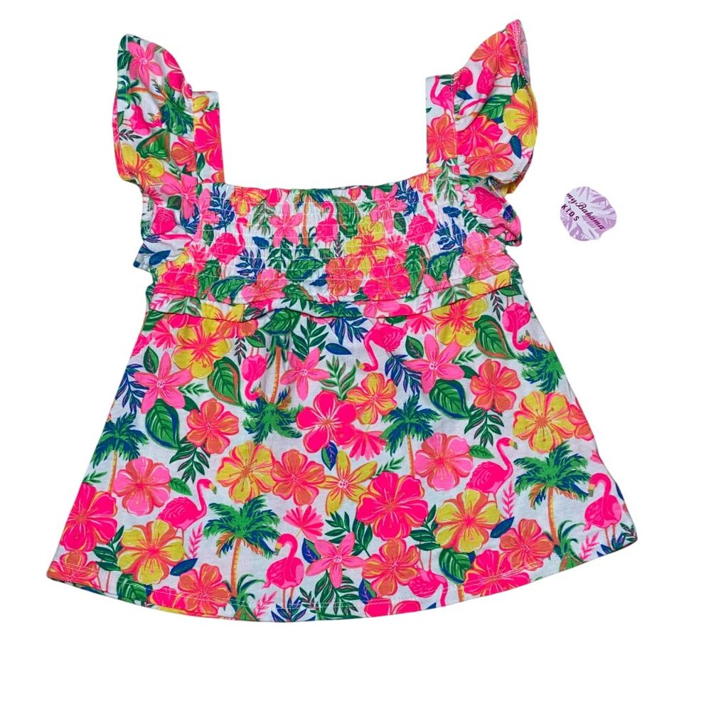 Tommy Bahama Tropical Floral Ruffle Smocked Toddler Girls Top XS 4T NWT